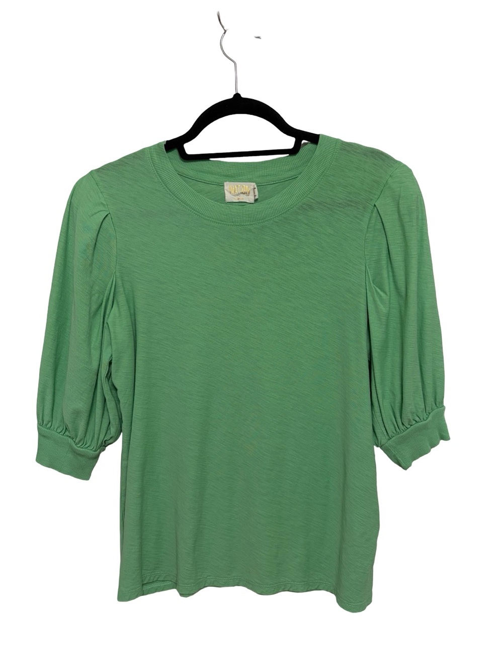 Nation LTD Rimma Crewneck Puff Sleeve Tee in Green 100% Pima Cotton - Size M